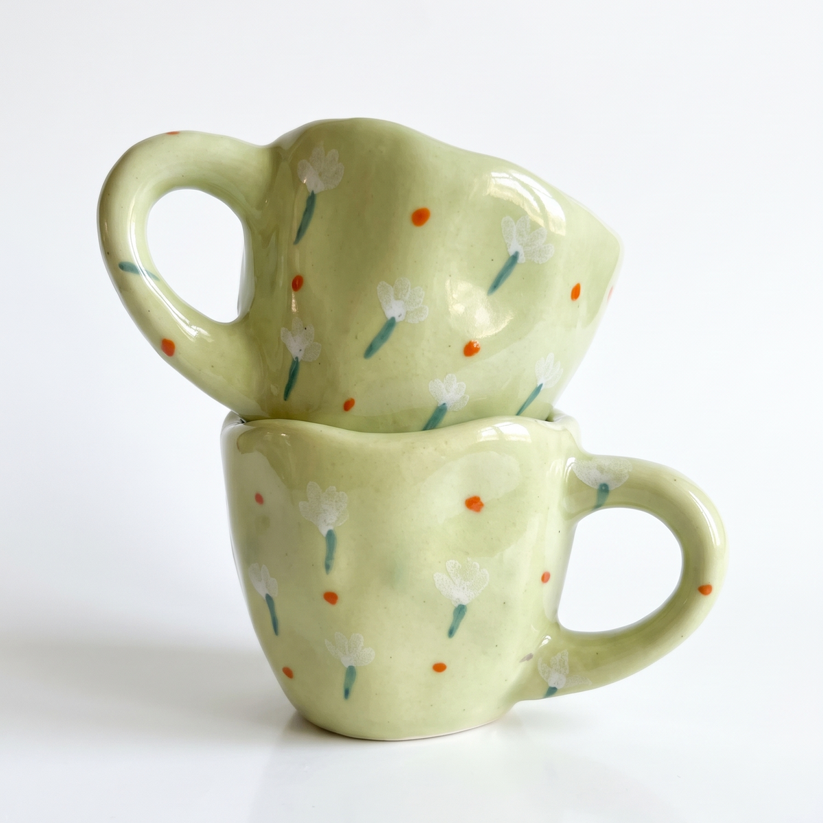 Green tulip handmade ceramic mug