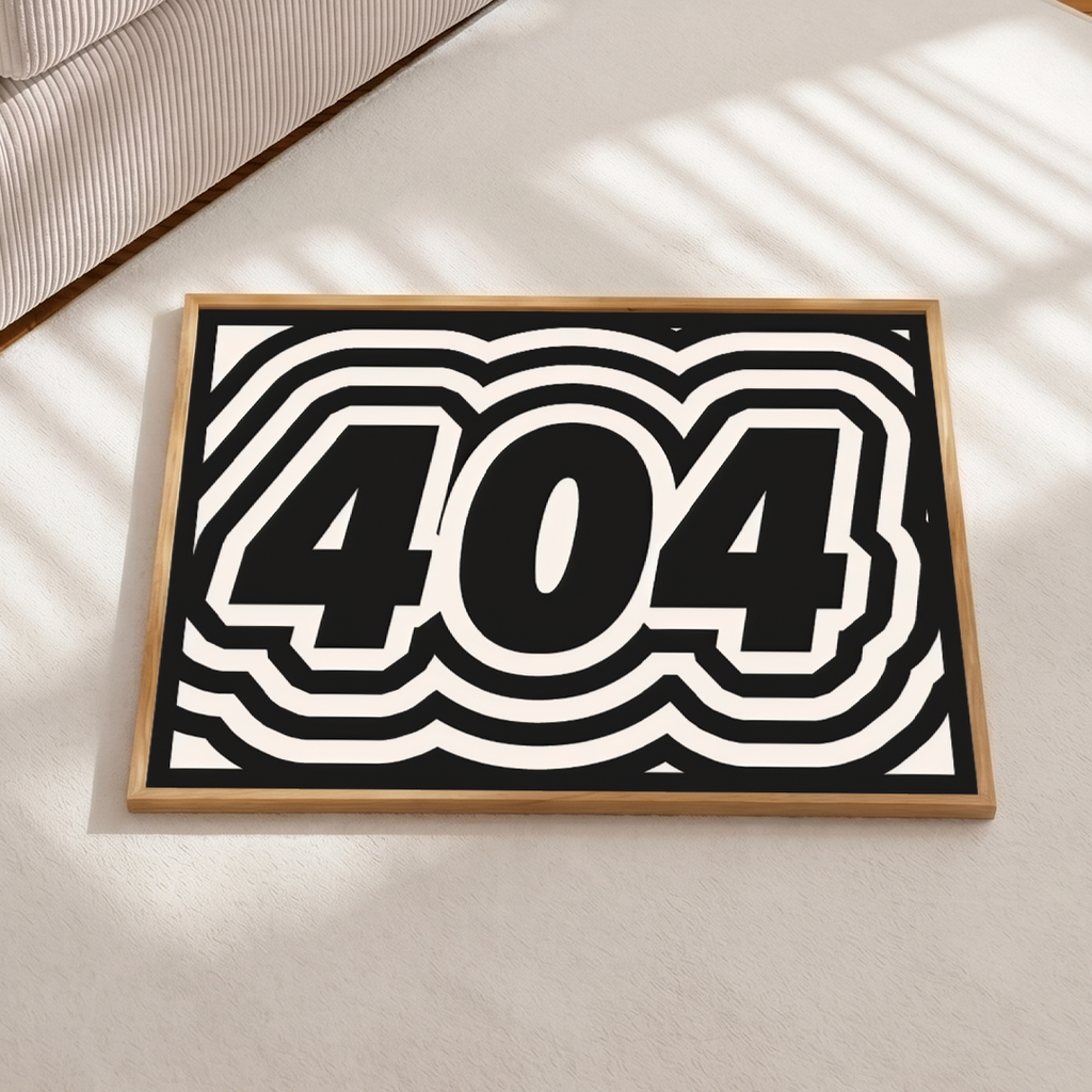 Decorative sign with the number '404' on a light background