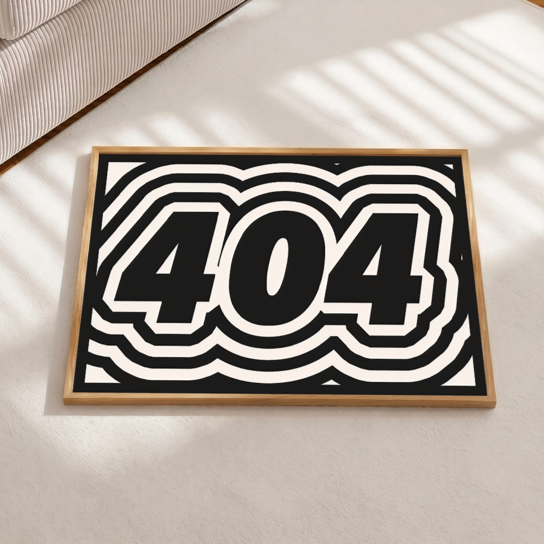 Decorative sign with the number '404' on a light background