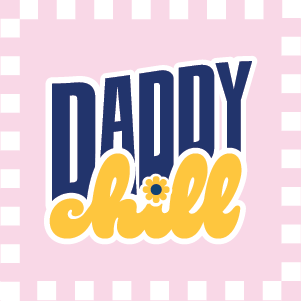  'Daddy Chill' sticker on a pink and white checkered background