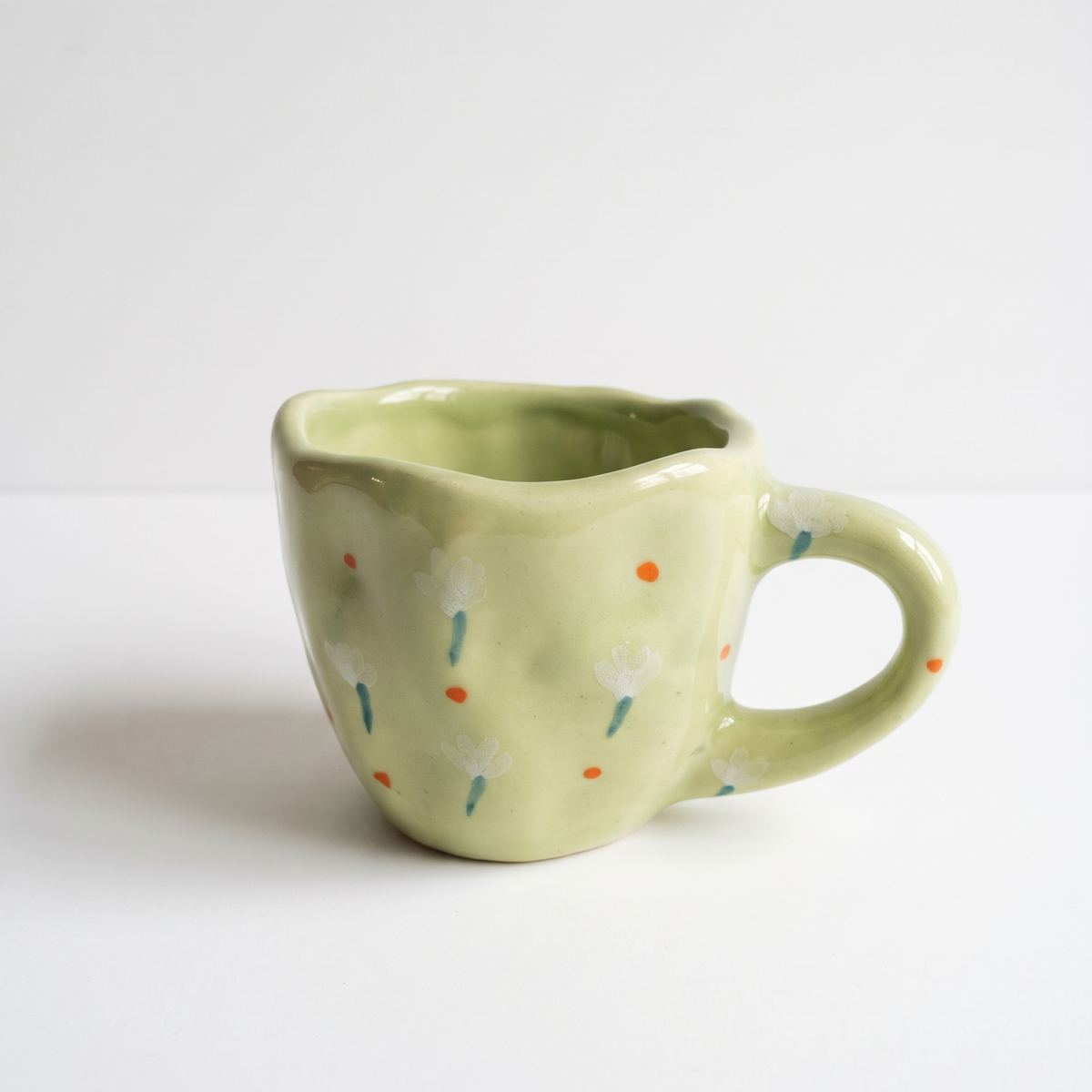 Green tulip handmade ceramic mug