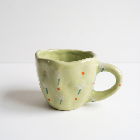 Green tulip handmade ceramic mug