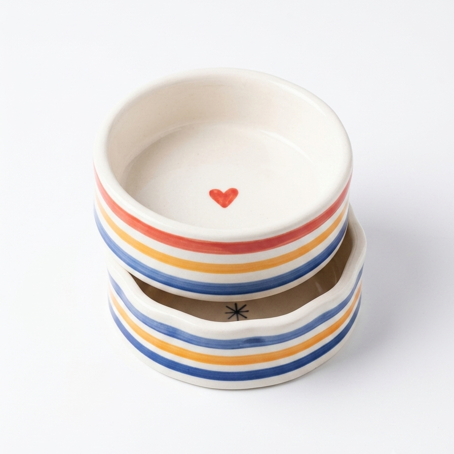 two bowls stacked on top of each other in a white background