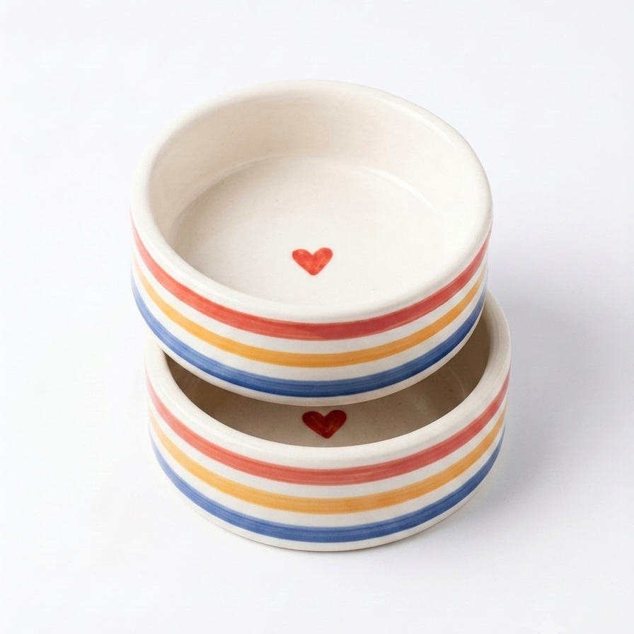 Two heart bowls stacked on top of each other