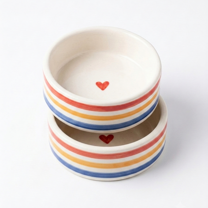 Two heart bowls stacked on top of each other