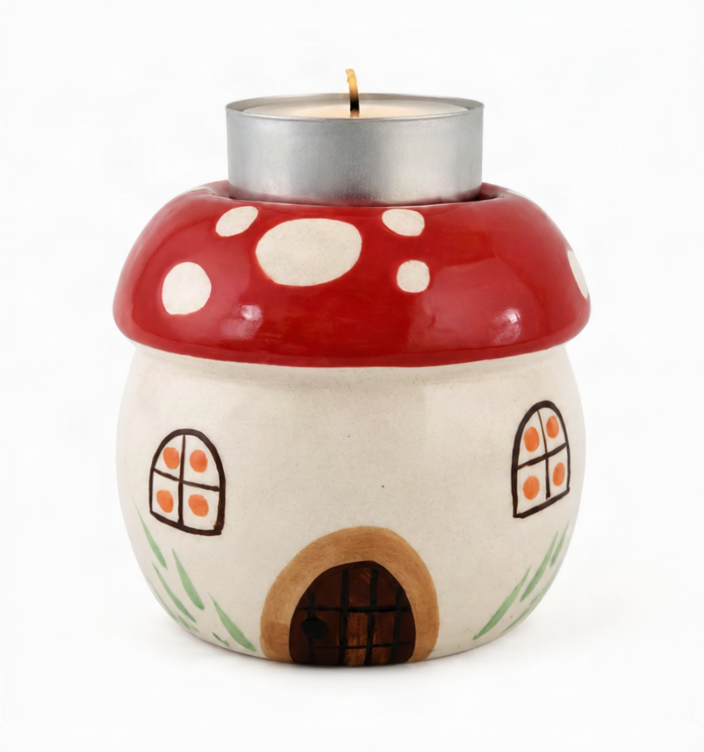 Mushroom house shaped tea light holder