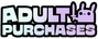 Sticker with 'ADULT PURCHASES' text and a cartoon character on a white background
