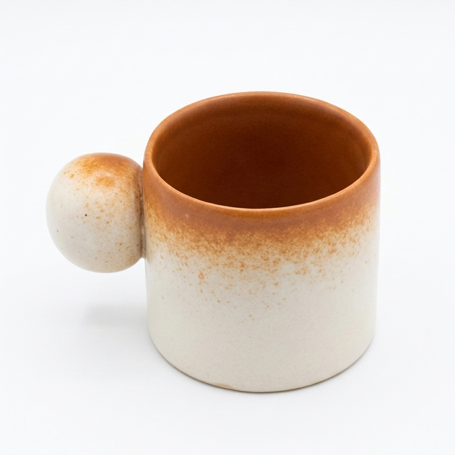 Ceramic mug with a gradient color from beige to brown on a white background