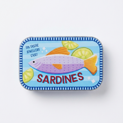 tin sardine box with illustrated fish