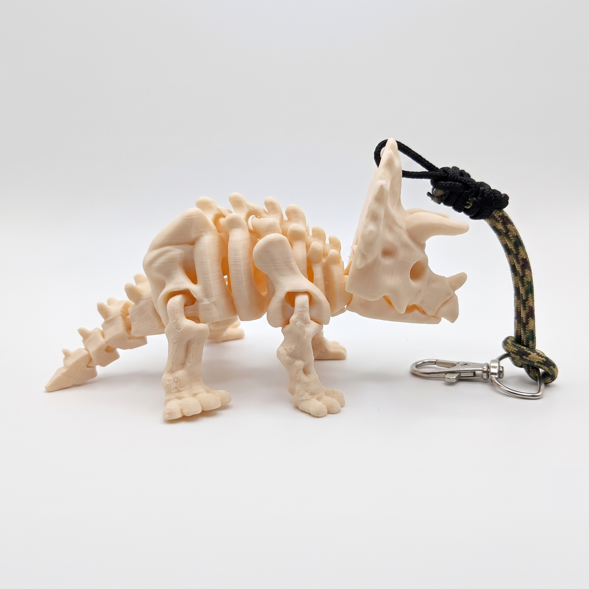3D Printed Triceratops Keychain with Paracord Lanyard